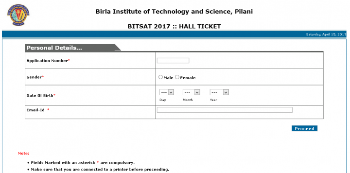 BITSAT 2017 Exam Hall Ticket Released. Download from the Official