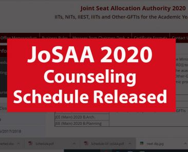 JoSAA 2020 Counseling Schedule Released