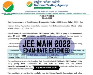 ALLEN - JEE Main 2022 Exam Date Extended